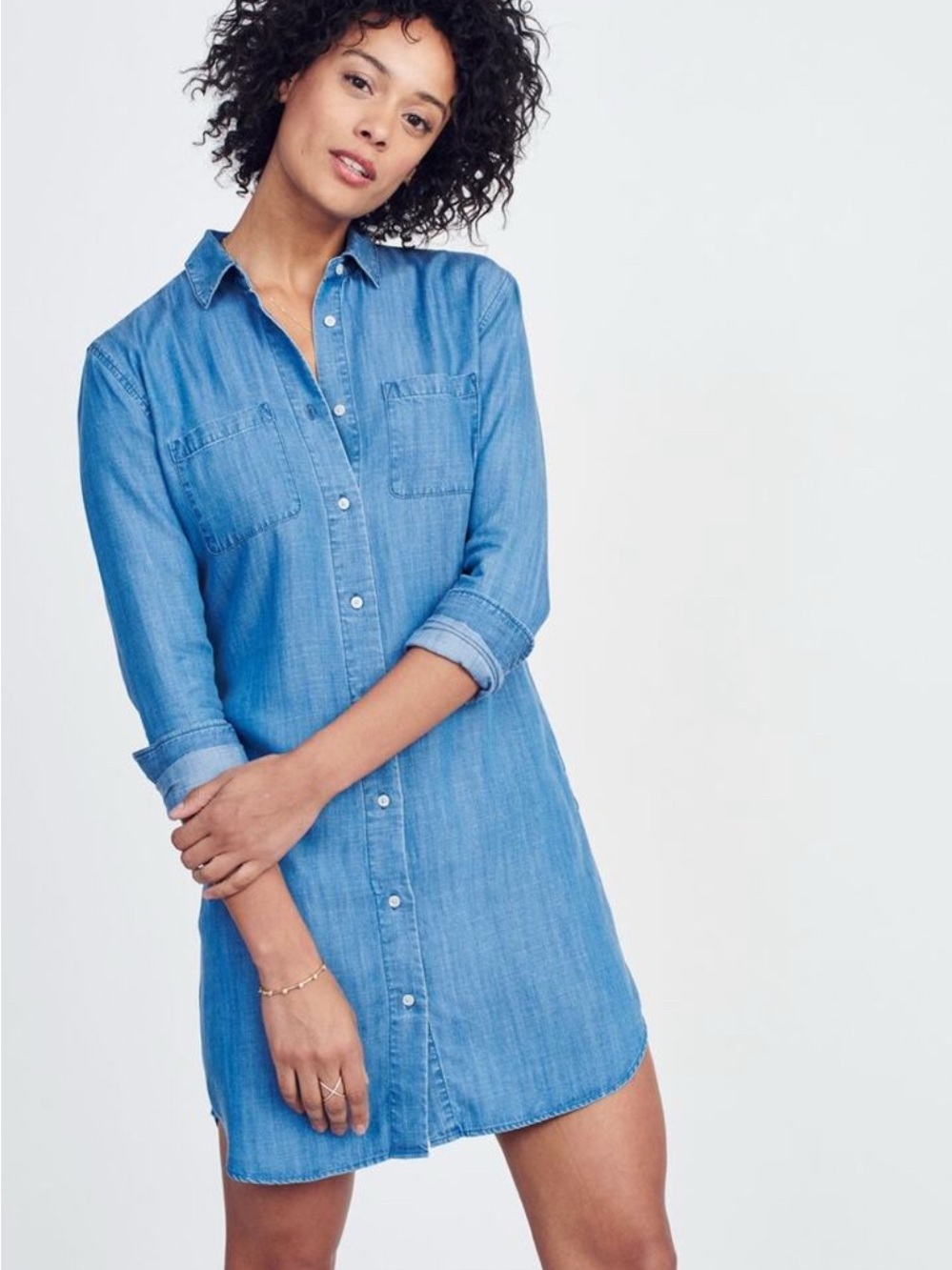 New UNTUCKit Light Blue Denim Shirt Dress 12 shirtdress $189 Anthropologie